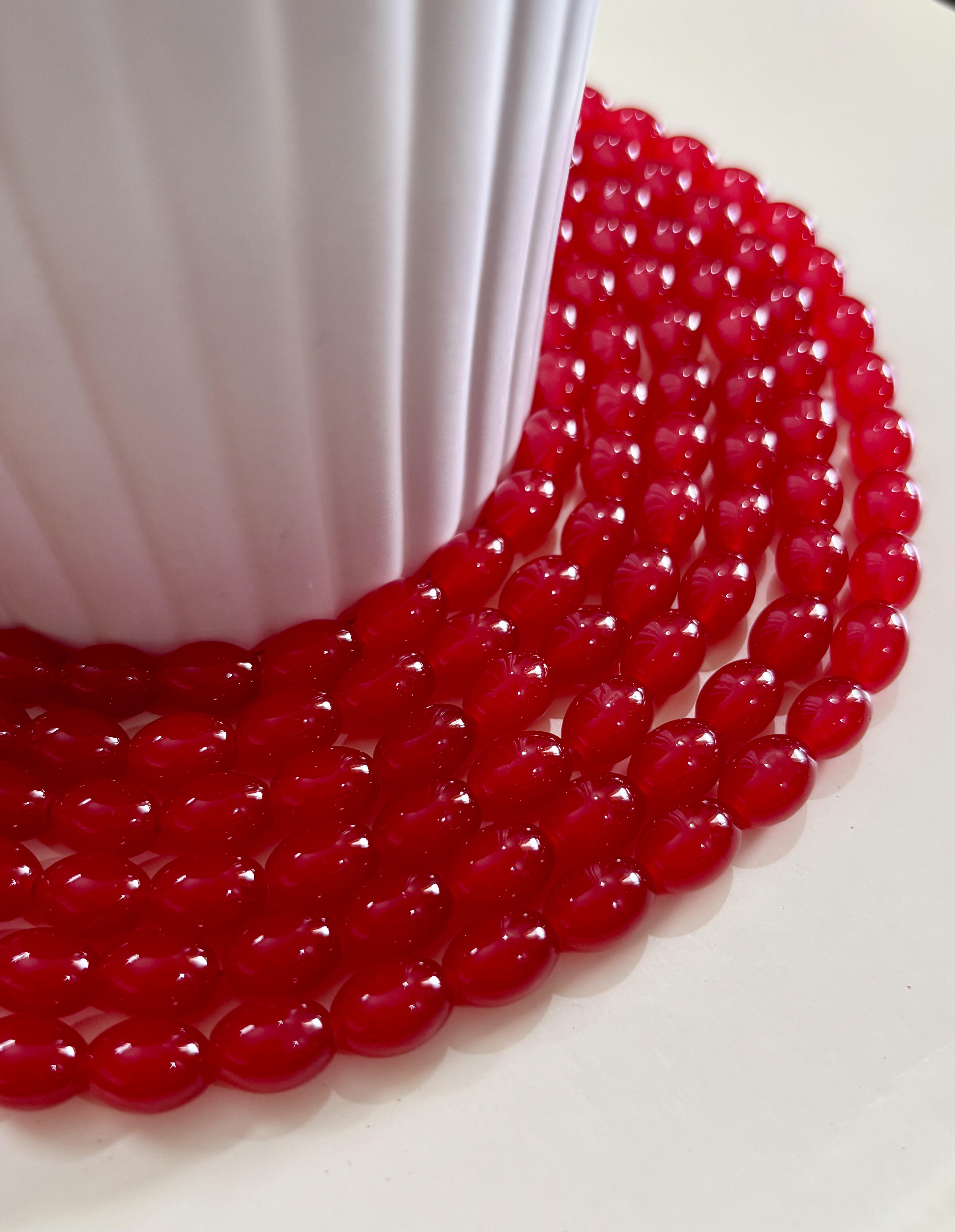 Oval Red Glass Beads