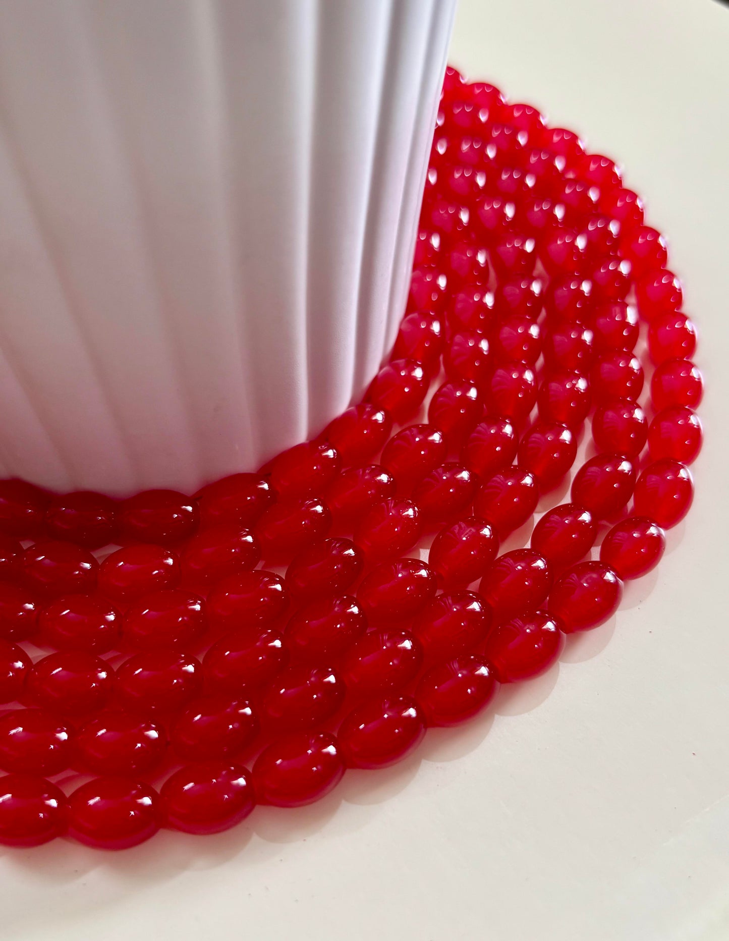 Oval Red Glass Beads