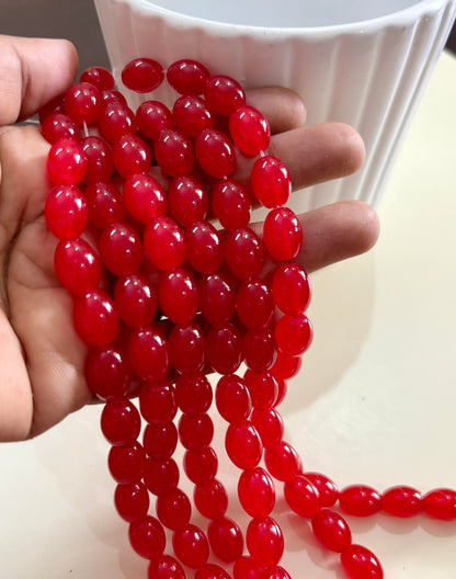 Oval Red Glass Beads