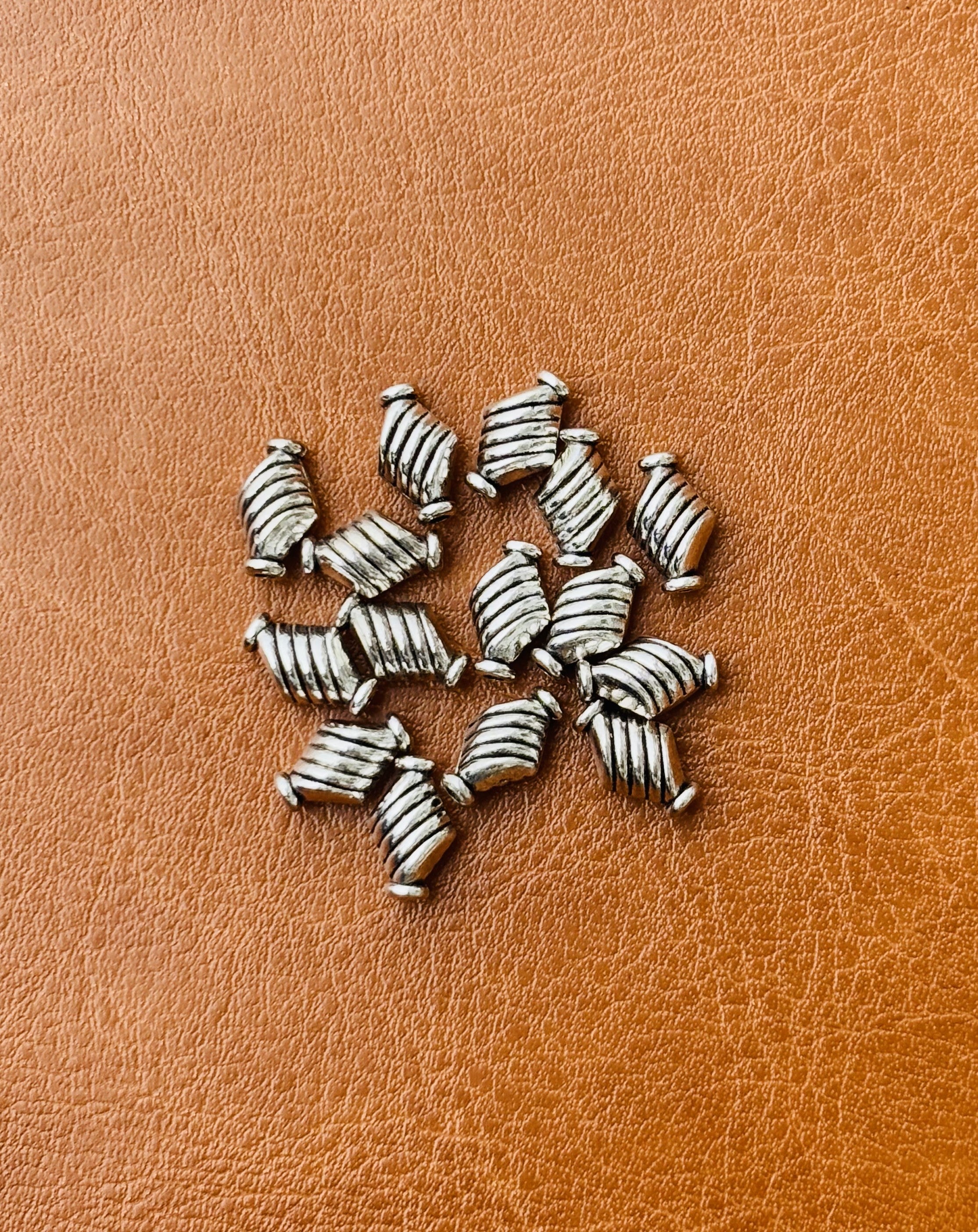Rhombus Shaped Striped Oxidised Silver Metal Beads