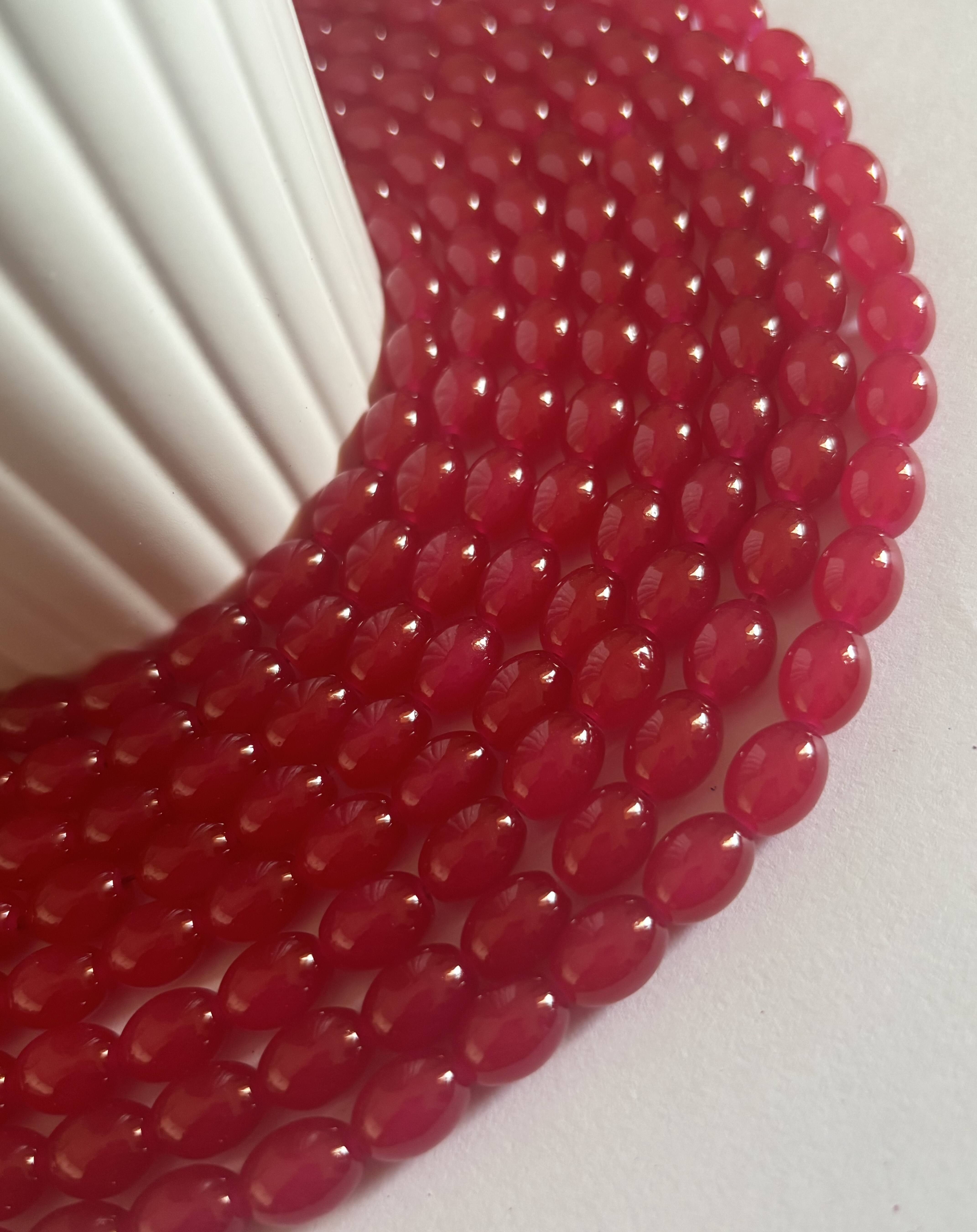 Oval Ruby Pink Glass Beads