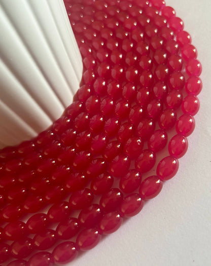 Oval Ruby Pink Glass Beads