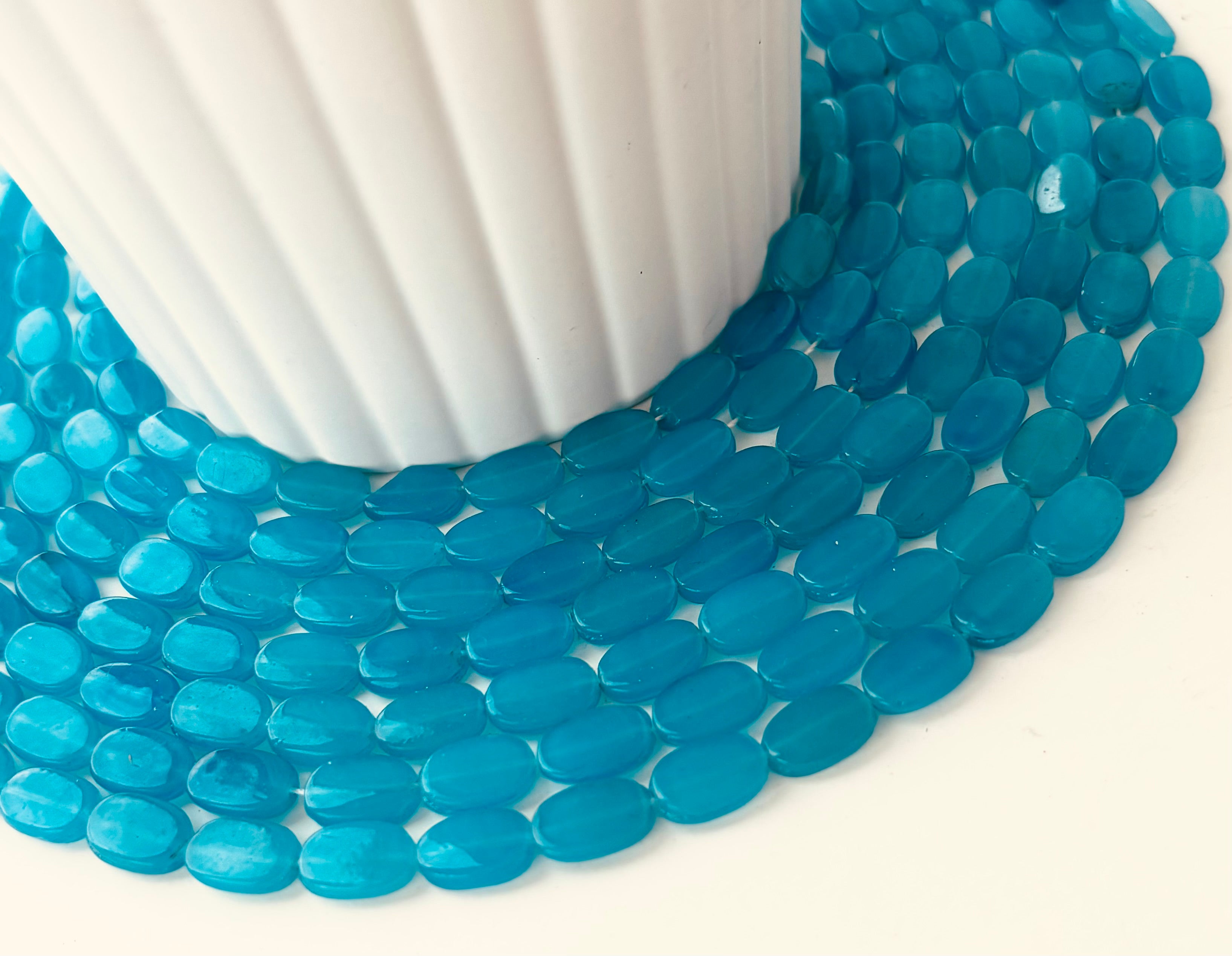 Sky Blue Oval Flat Beads for Jewelry Making