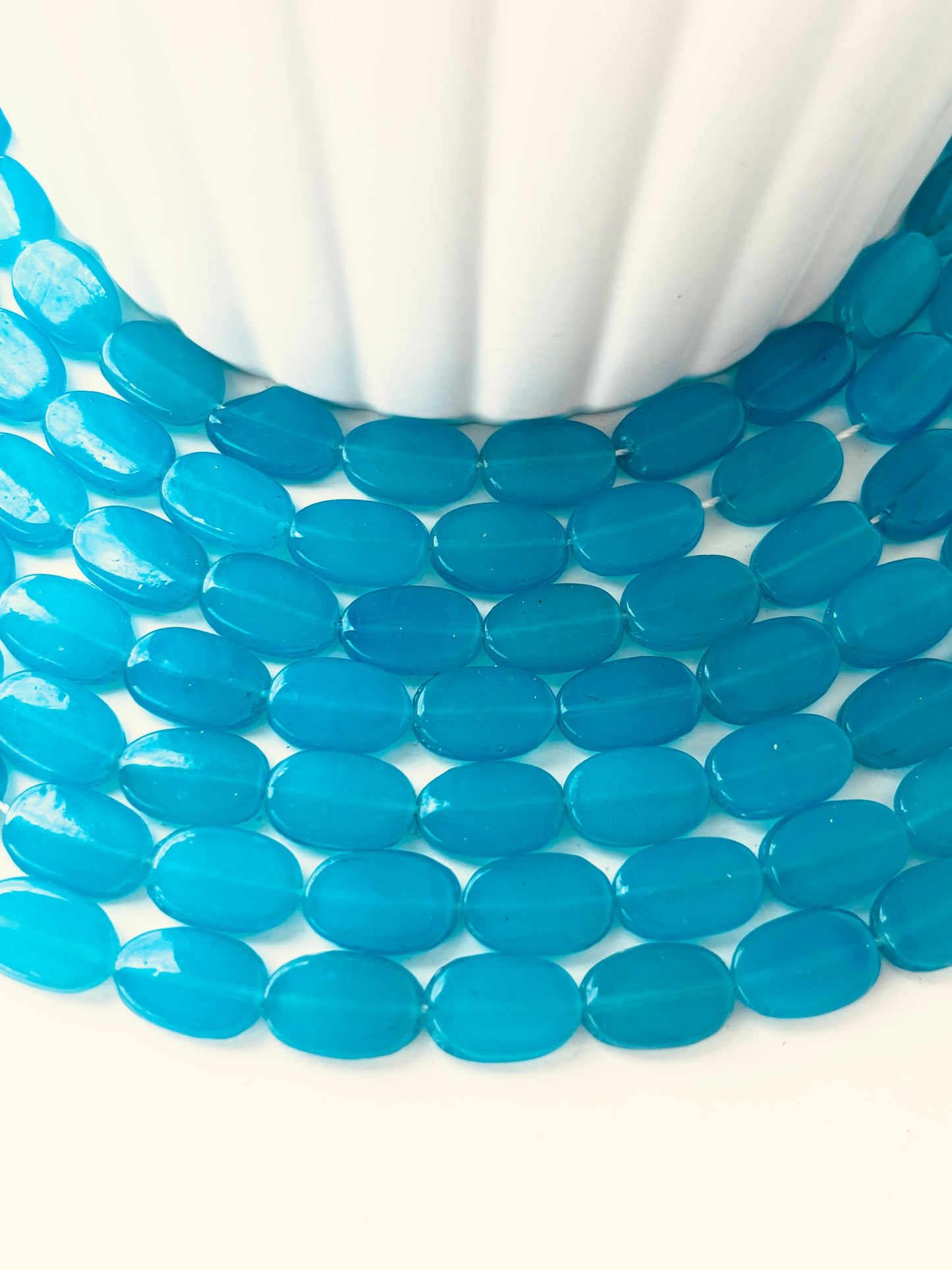 Sky Blue Oval Flat Beads for Jewelry Making