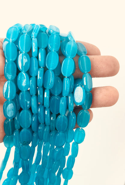 Sky Blue Oval Flat Beads for Jewelry Making