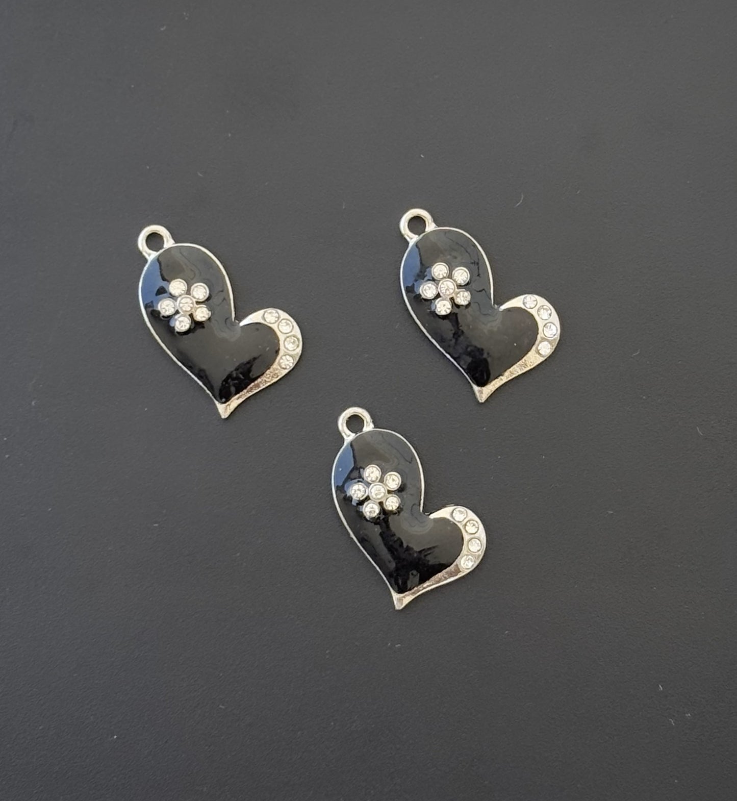 Two Pieces Black Enamel Heart Charms