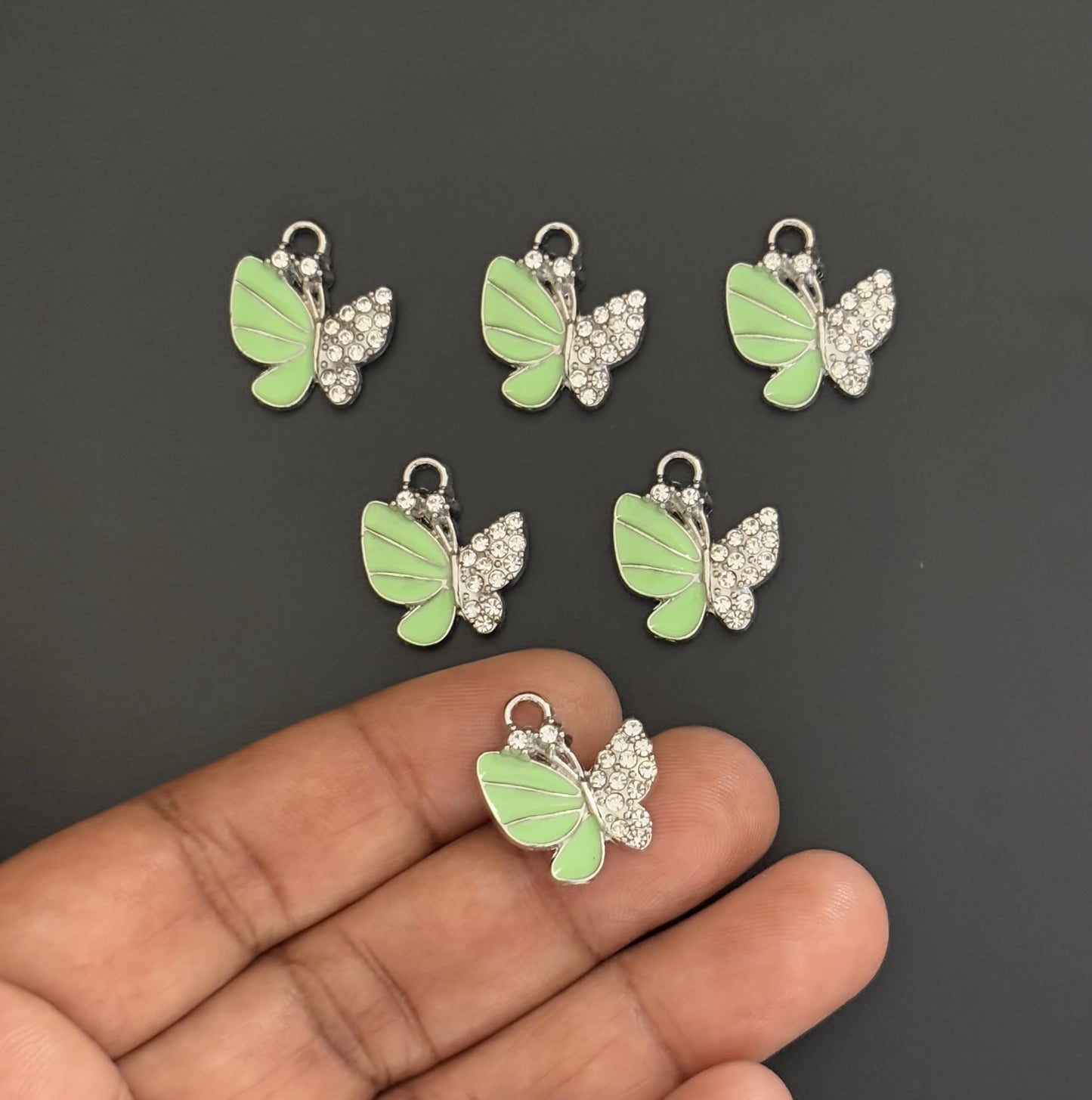 Two Pieces Green Butterfly Charms