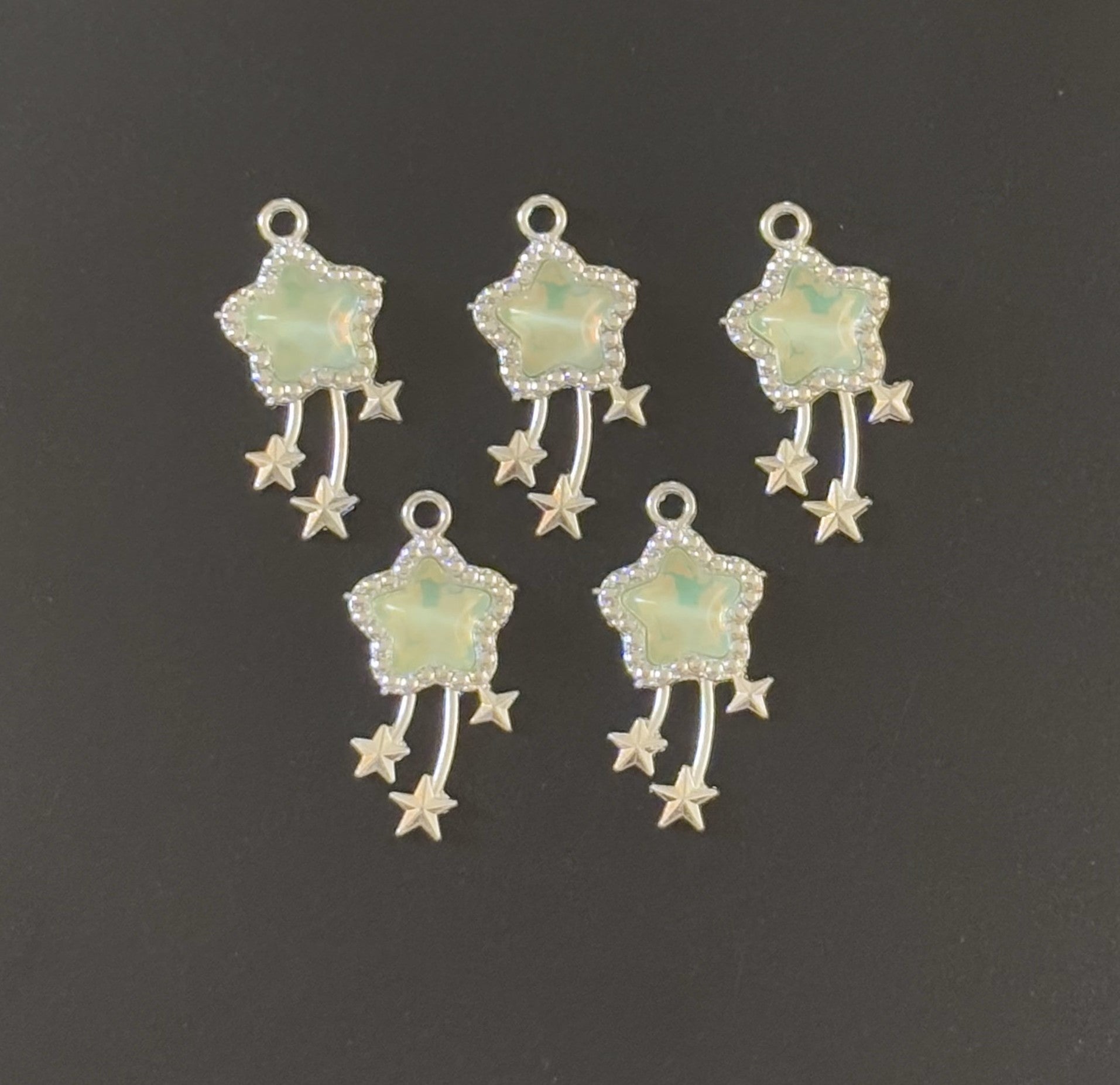 Two Pieces Shooting Star Charm Iridescent Green