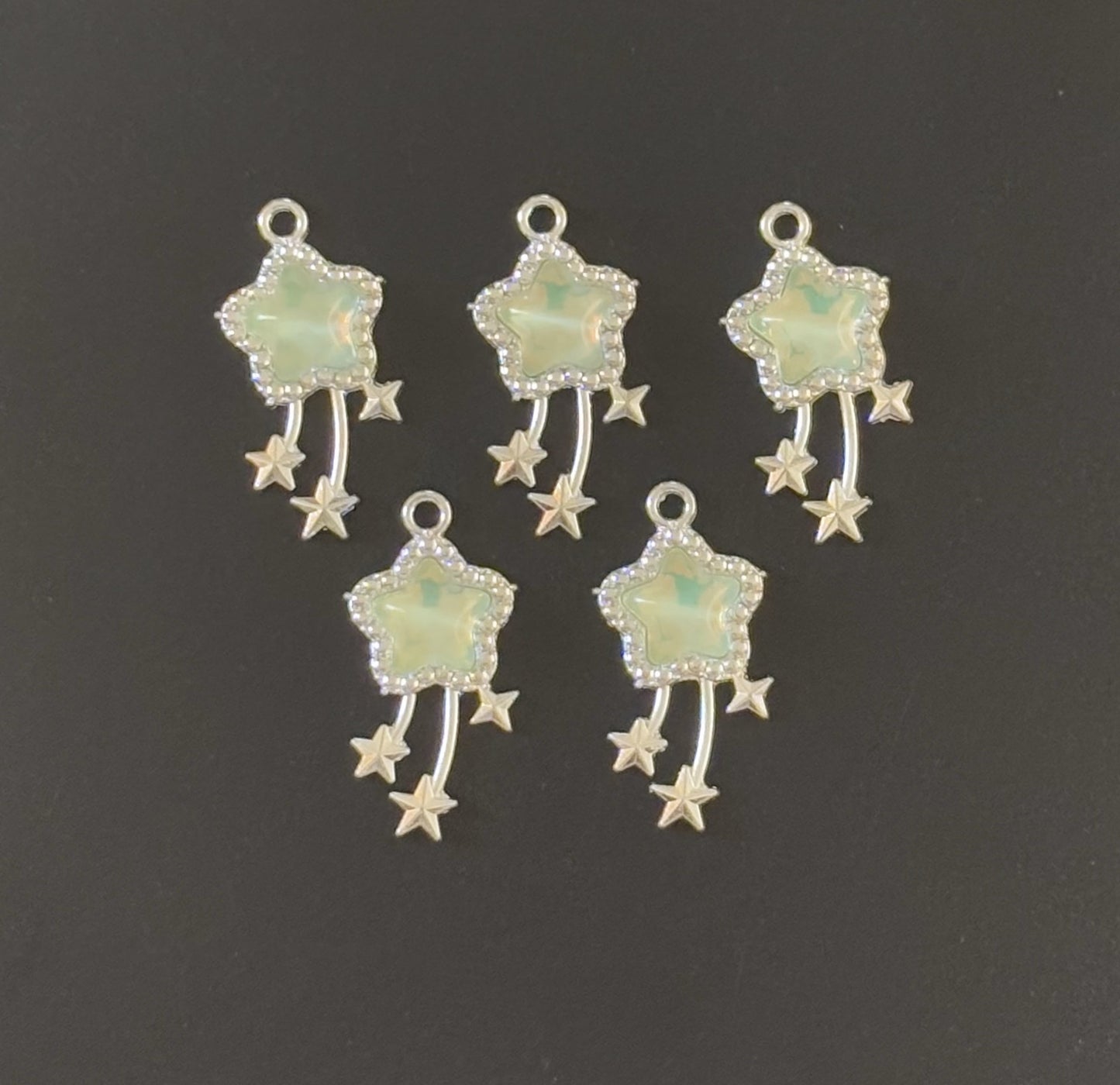 Two Pieces Shooting Star Charm Iridescent Green