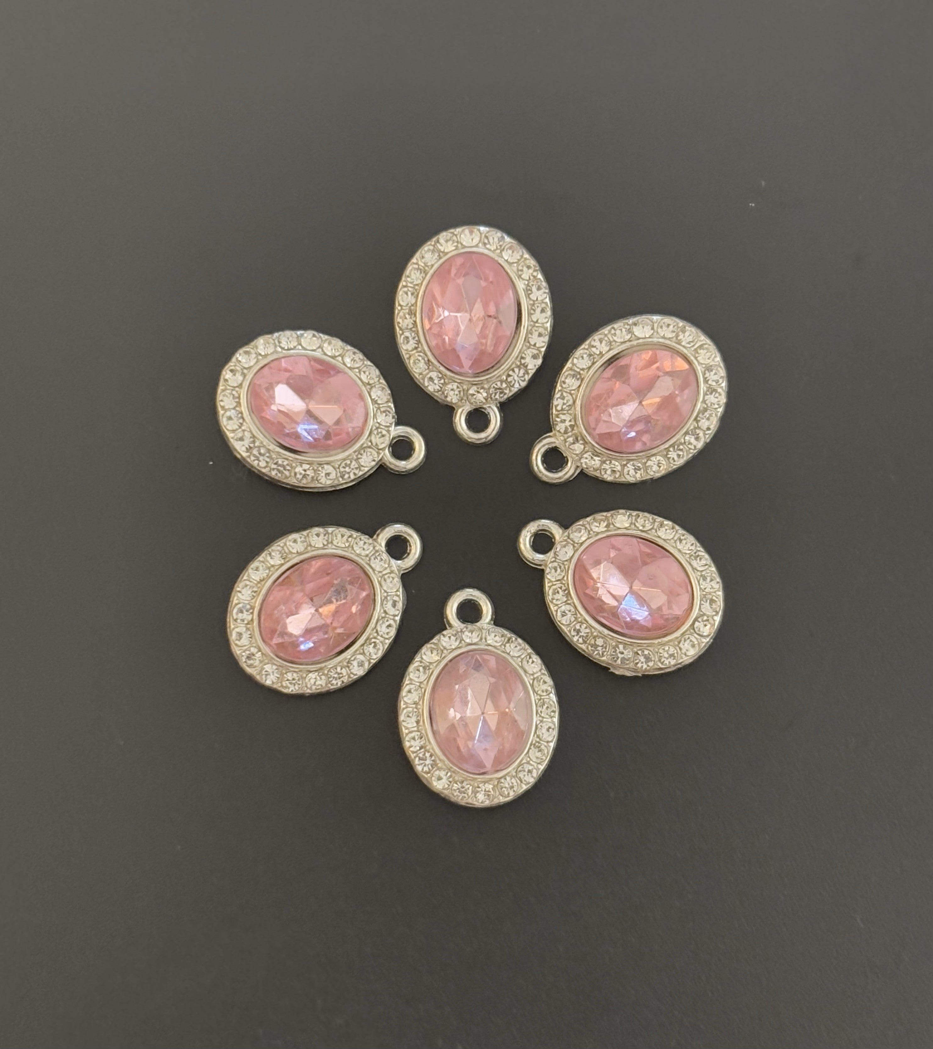 Two Pieces Pink Oval Rhinestone Charm