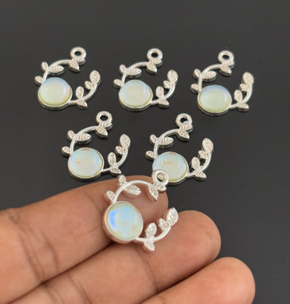 Two Pieces Opal Leaf Branch Charm
