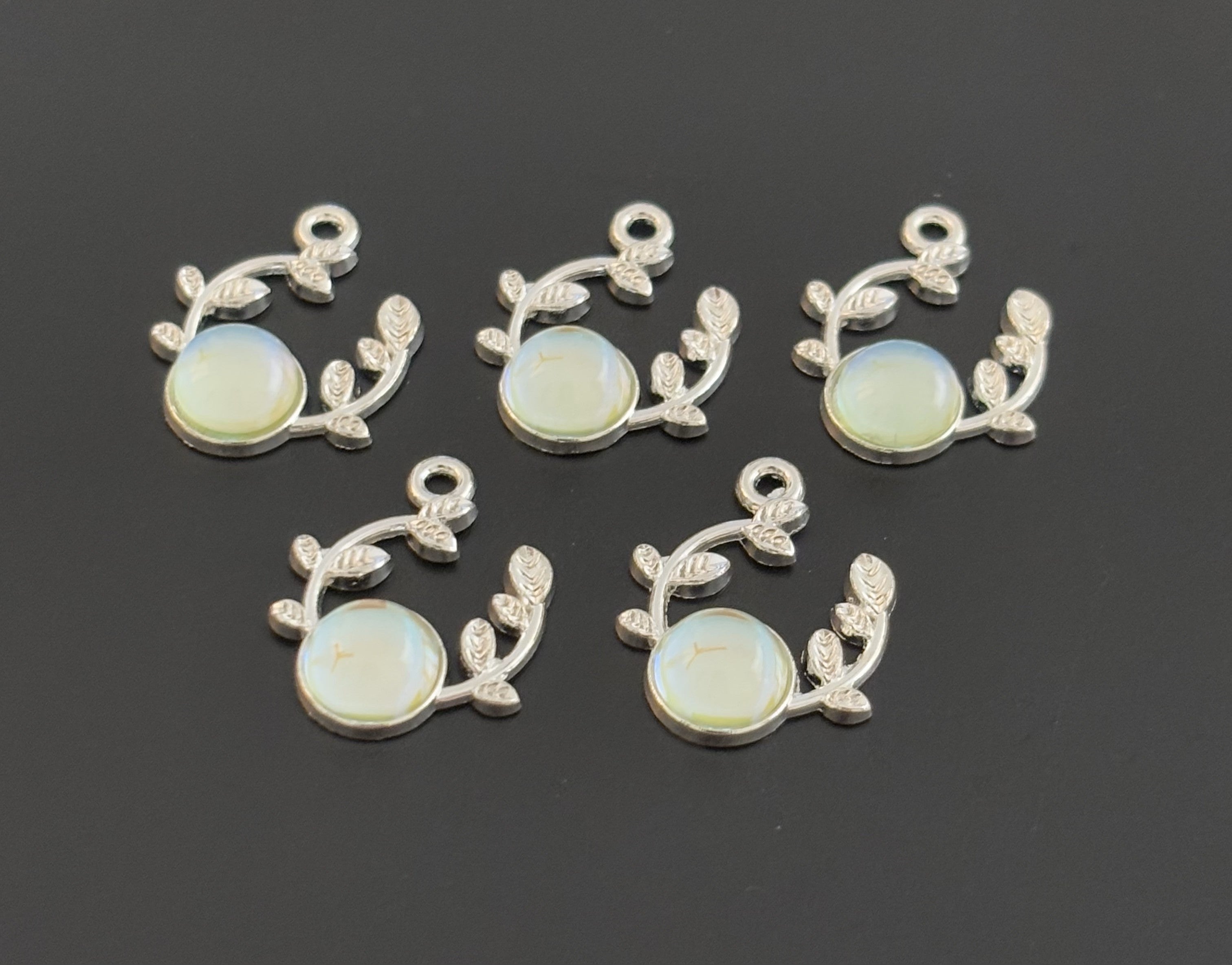 Two Pieces Opal Leaf Branch Charm