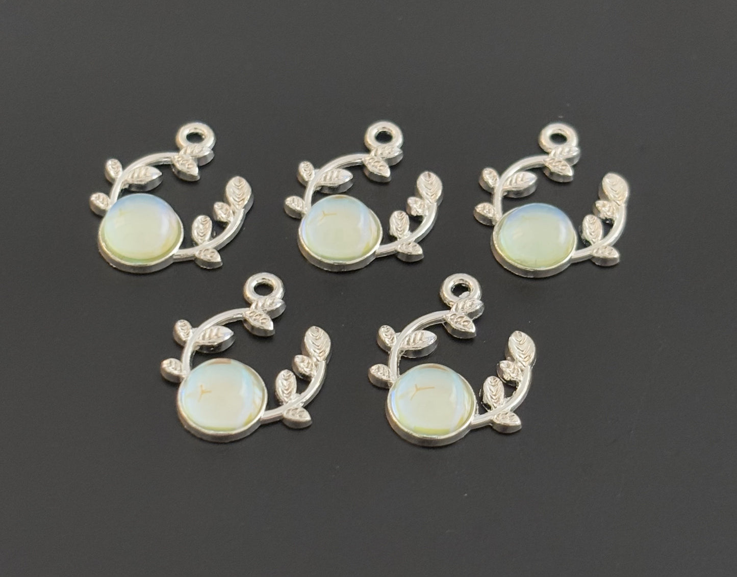 Two Pieces Opal Leaf Branch Charm