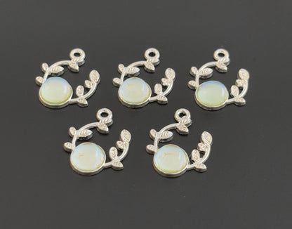 Two Pieces Opal Leaf Branch Charm