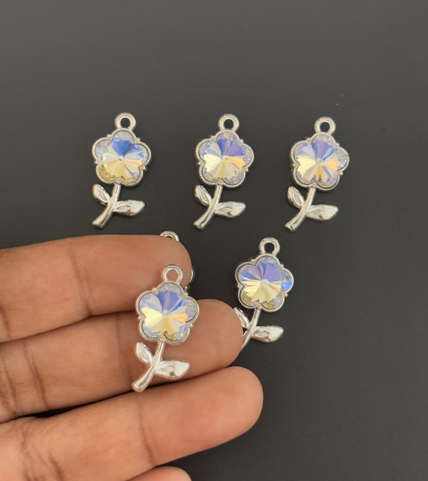 Two Pieces Iridescent Flower Charm