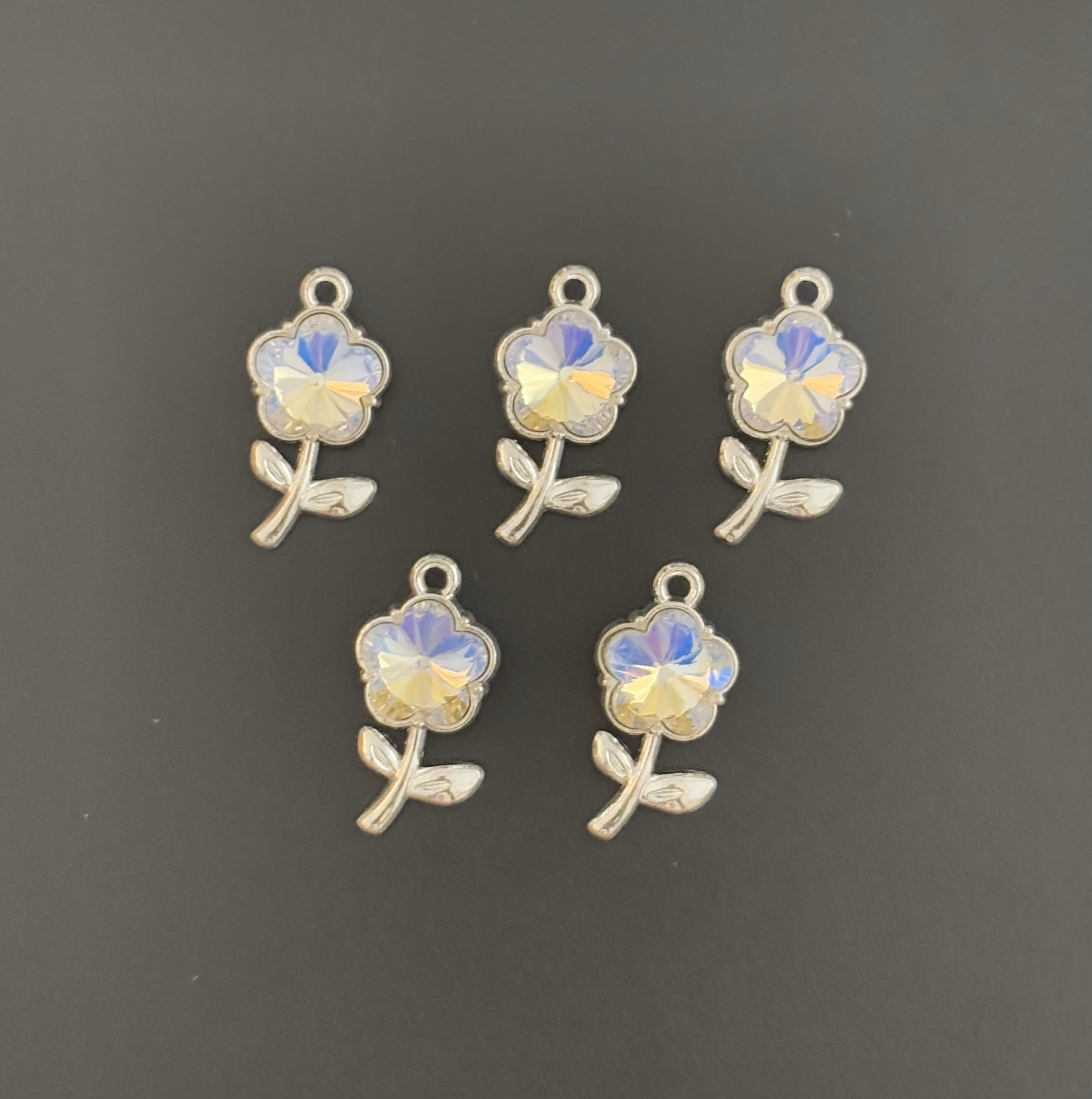 Two Pieces Iridescent Flower Charm