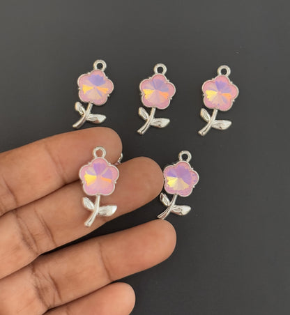 Two Pieces Iridescent Pink Flower Charm
