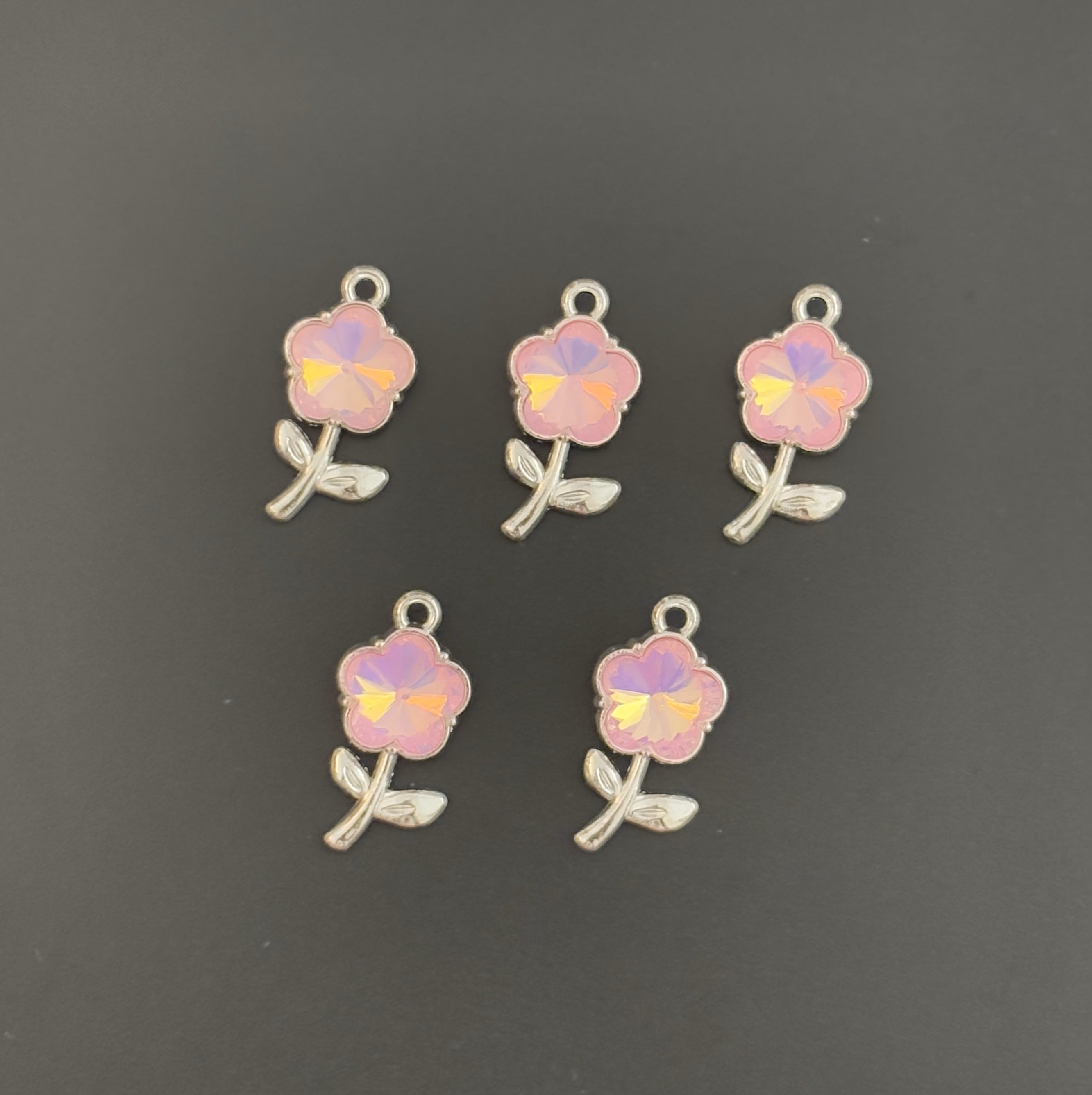 Two Pieces Iridescent Pink Flower Charm