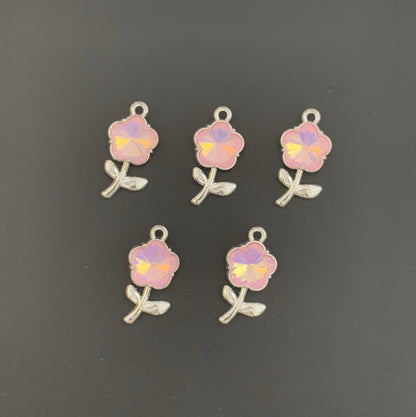 Two Pieces Iridescent Pink Flower Charm