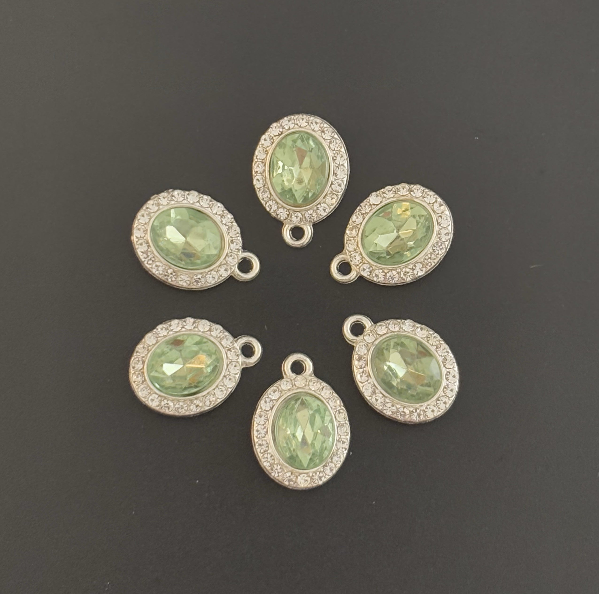 Two Pieces Green Oval Rhinestone Charm