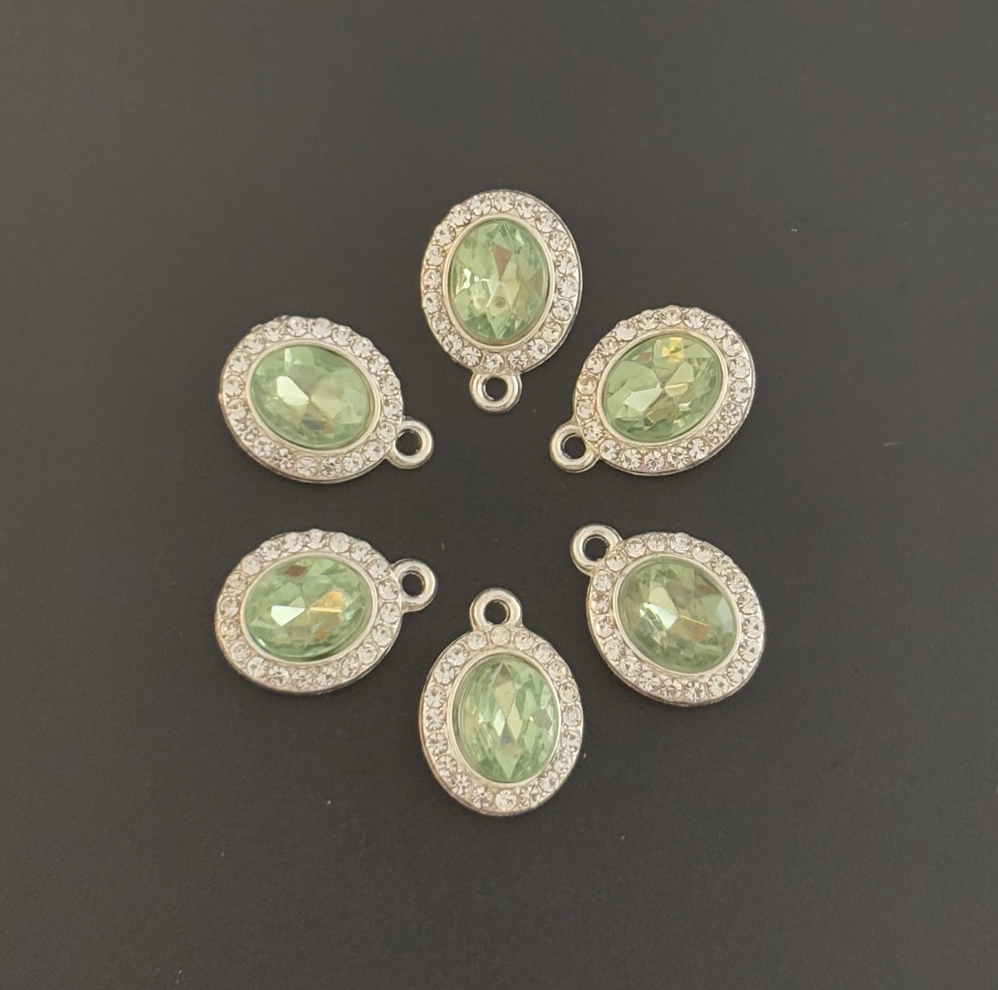 Two Pieces Green Oval Rhinestone Charm