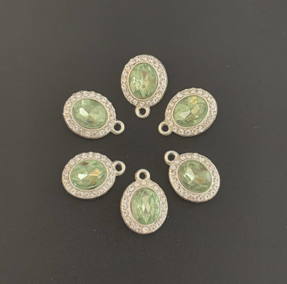 Two Pieces Green Oval Rhinestone Charm