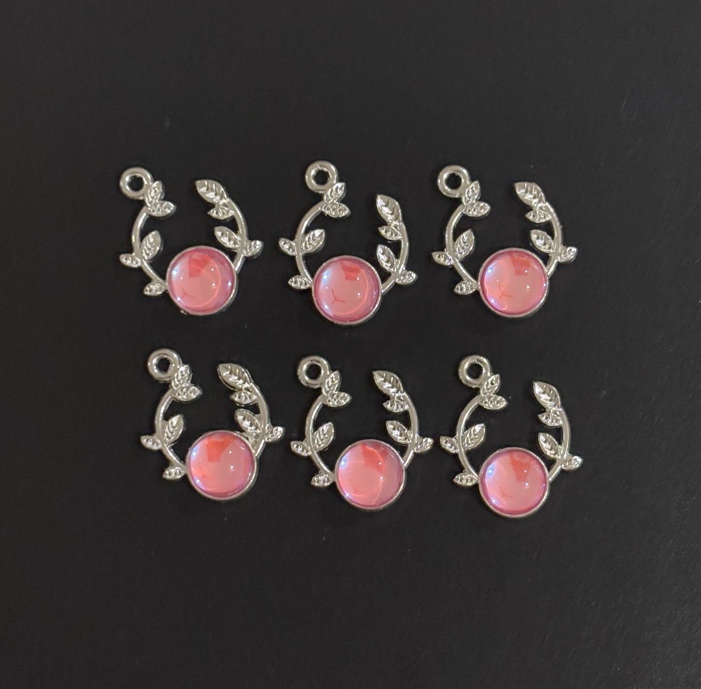 Two Pieces Pink Opal Leaf Branch Charm