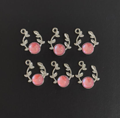 Two Pieces Pink Opal Leaf Branch Charm