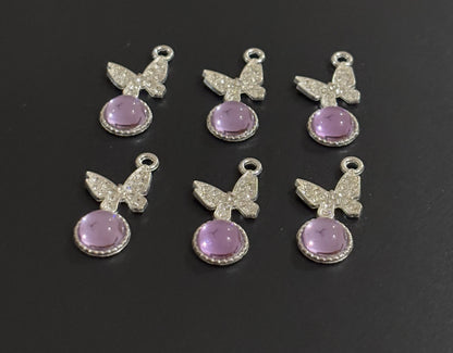 Two Pieces Lavender Crystal Butterfly Charms