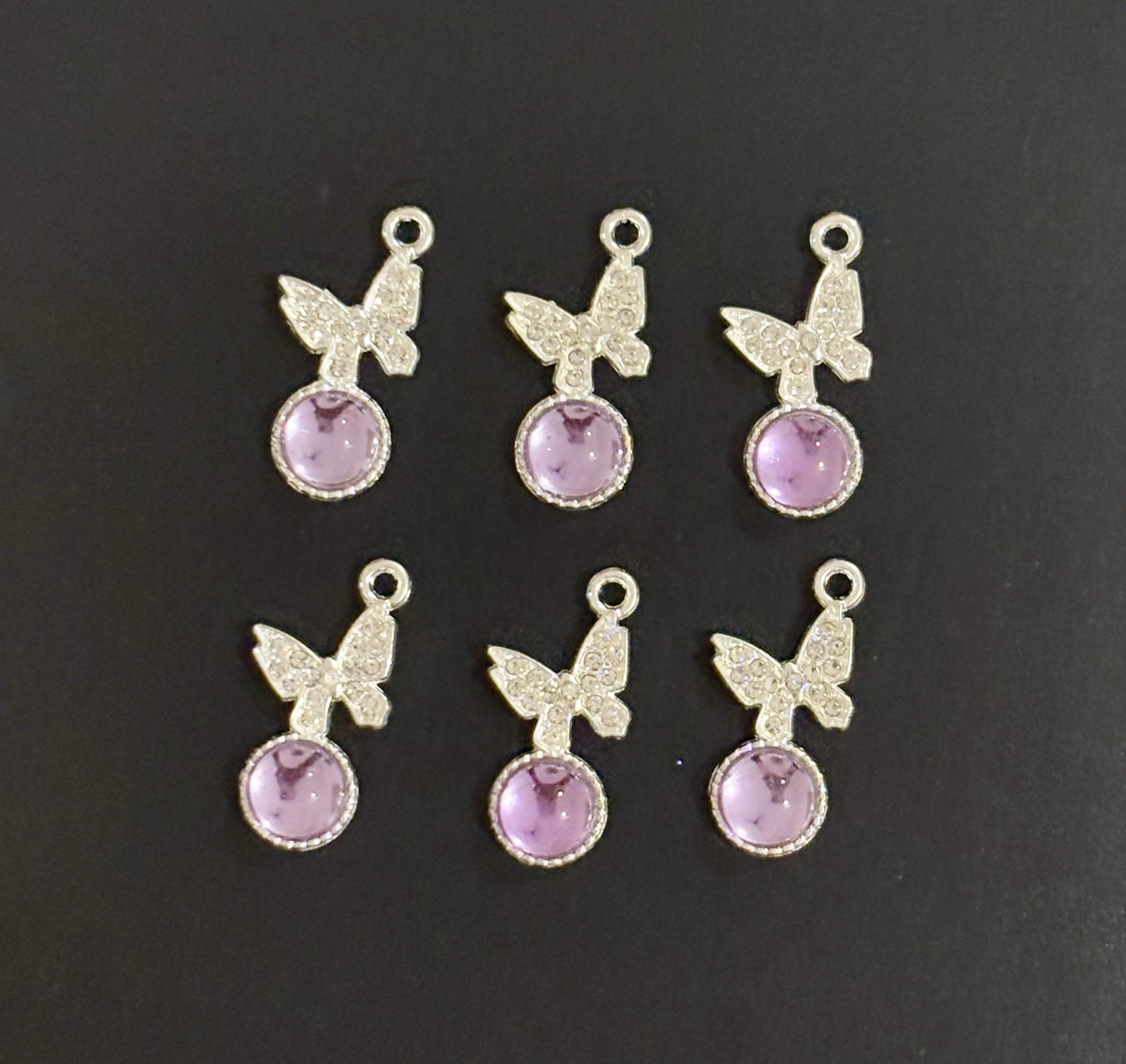 Two Pieces Lavender Crystal Butterfly Charms