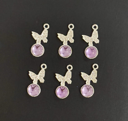 Two Pieces Lavender Crystal Butterfly Charms