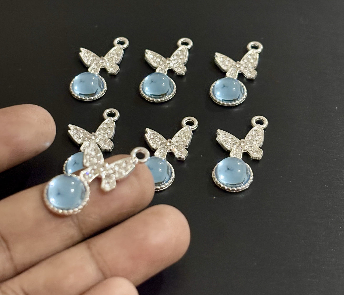 Two Pieces Blue Crystal Butterfly Charms