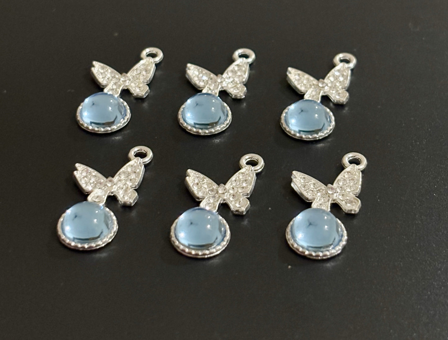 Two Pieces Blue Crystal Butterfly Charms