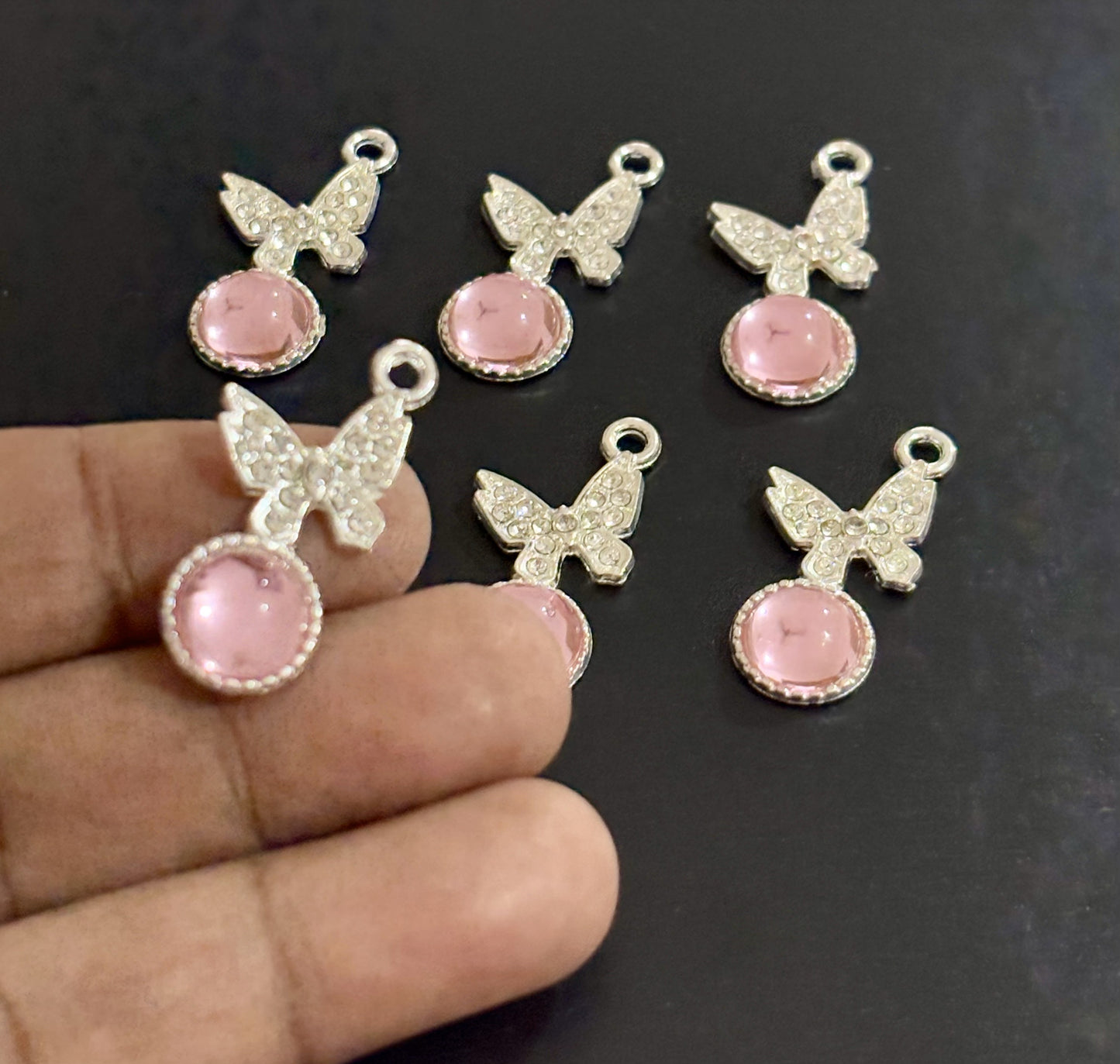Two Pieces Pink Crystal Butterfly Charms