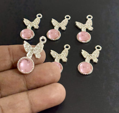 Two Pieces Pink Crystal Butterfly Charms