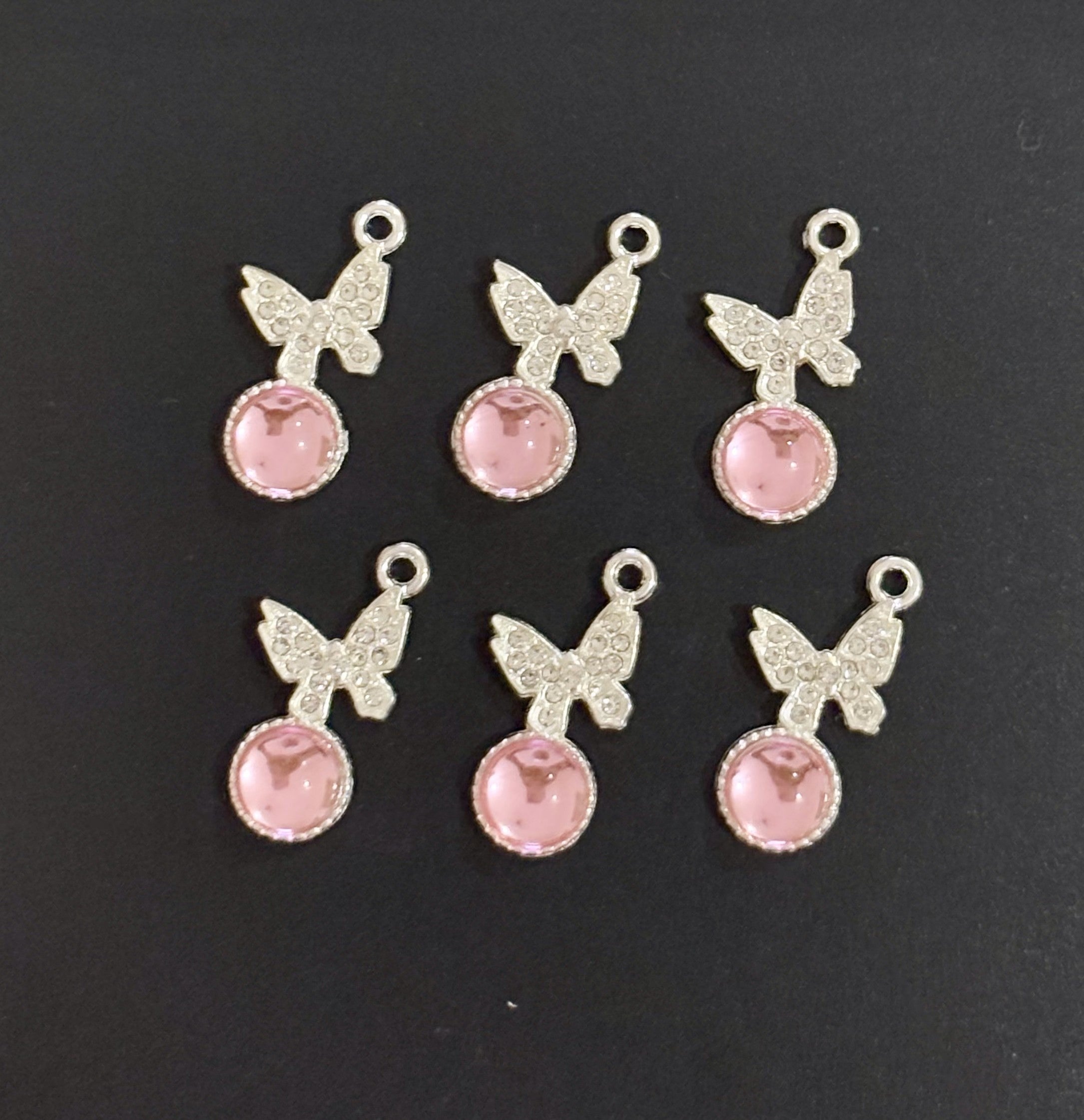 Two Pieces Pink Crystal Butterfly Charms