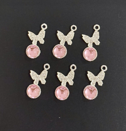 Two Pieces Pink Crystal Butterfly Charms