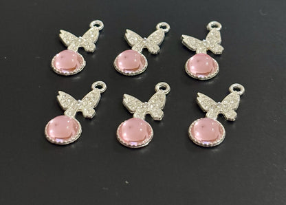 Two Pieces Pink Crystal Butterfly Charms