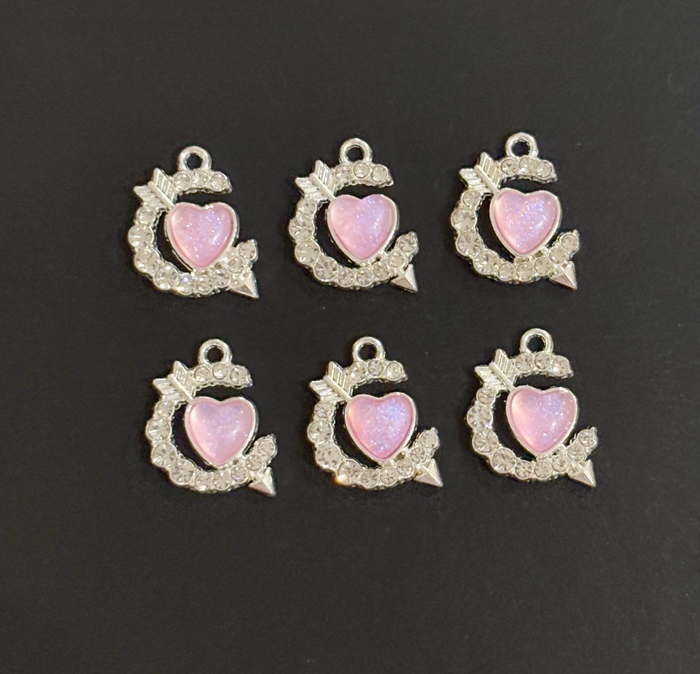 Four Pieces Enamelled Charms - Two Pieces Pink Heart Arrow Charm