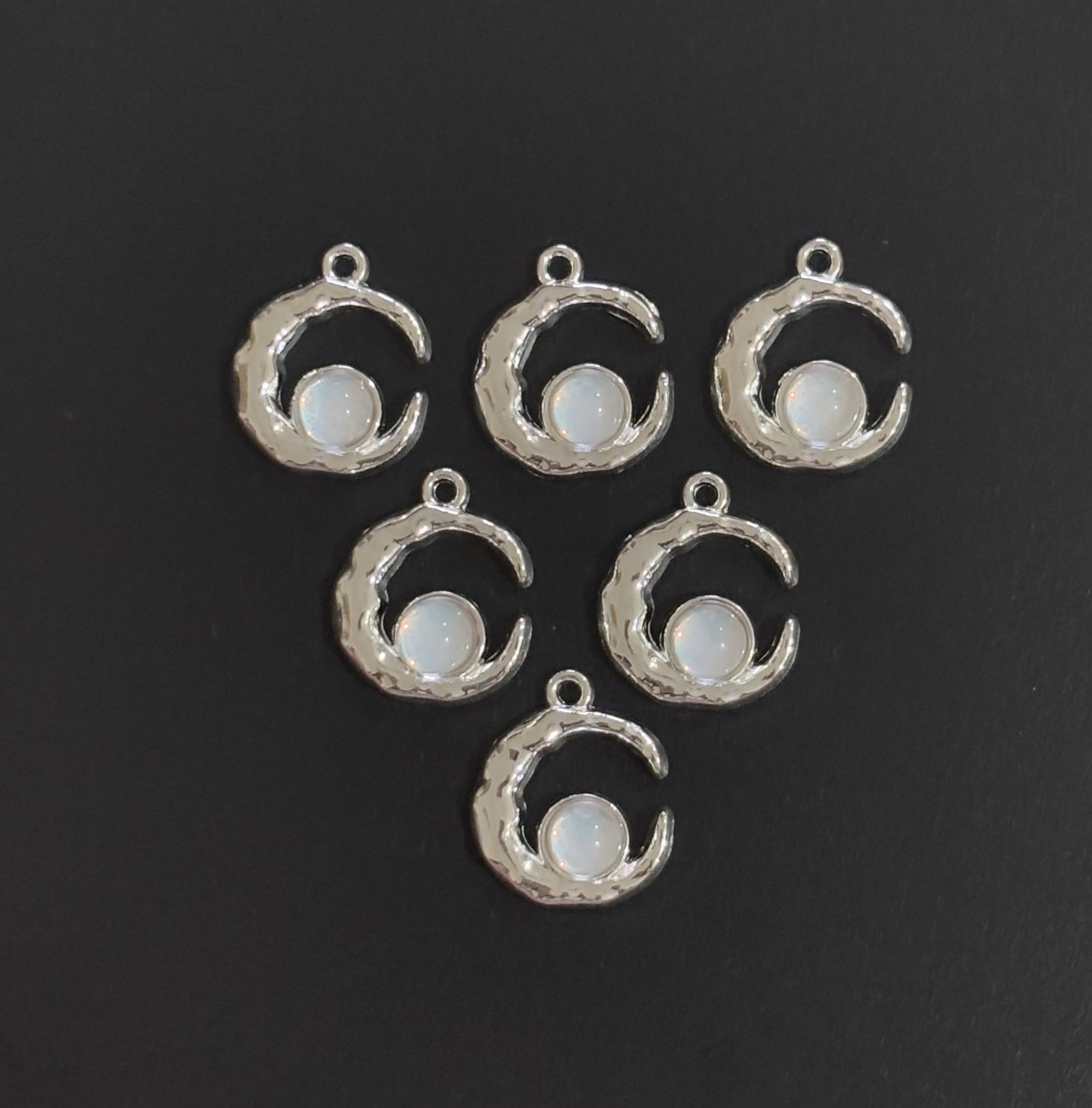 Two Pieces White Crescent Moon Charms with Iridescent Center