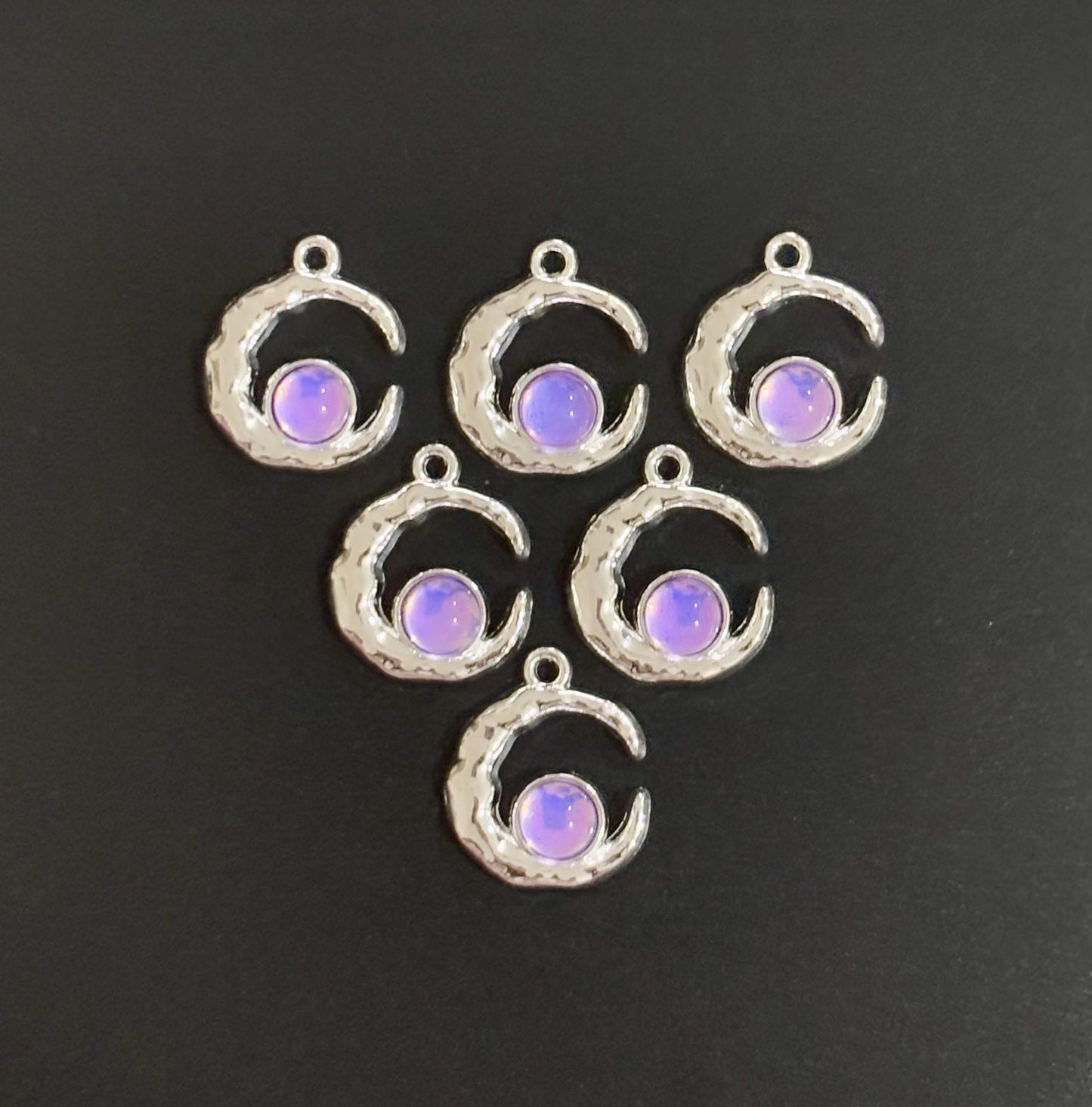 Two Pieces Lavender Crescent Moon Charms with Iridescent Center