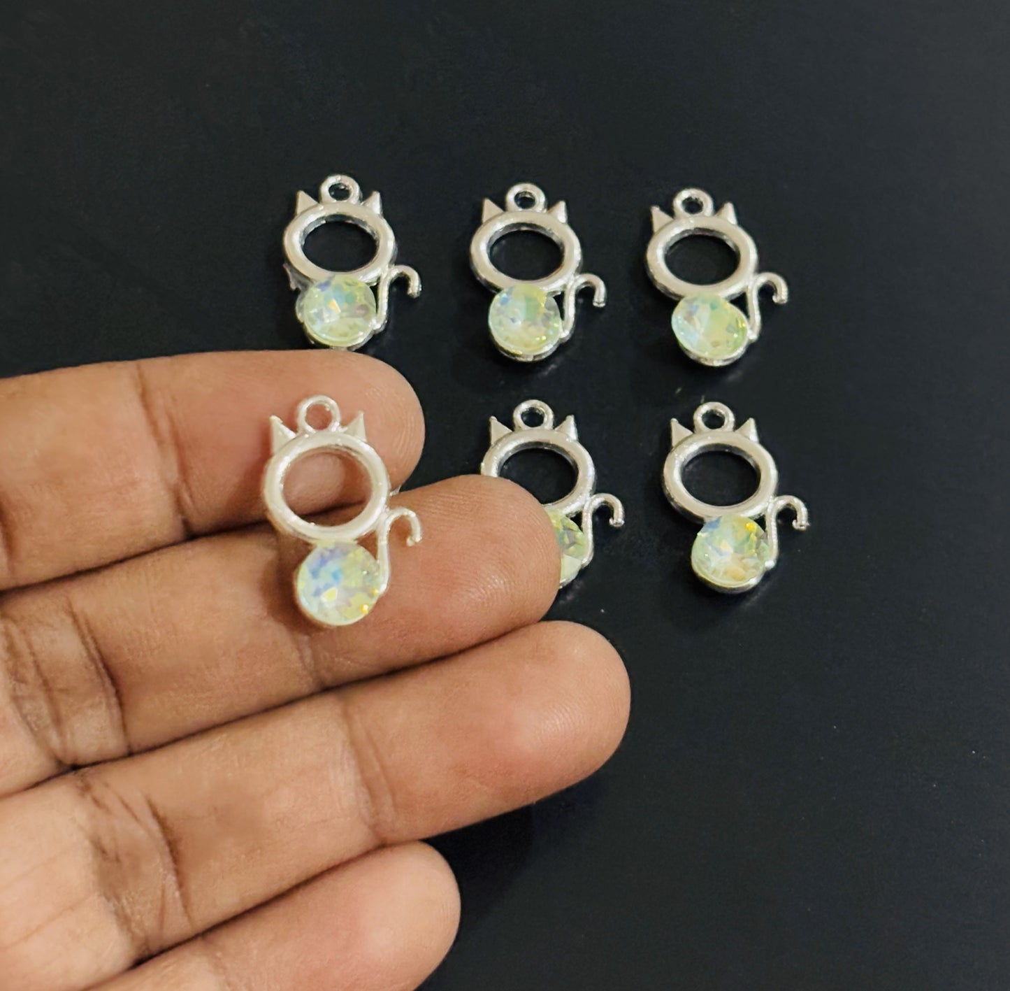 Two Pieces Green Crystal Cat Charms