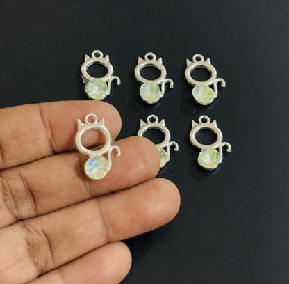 Two Pieces Green Crystal Cat Charms