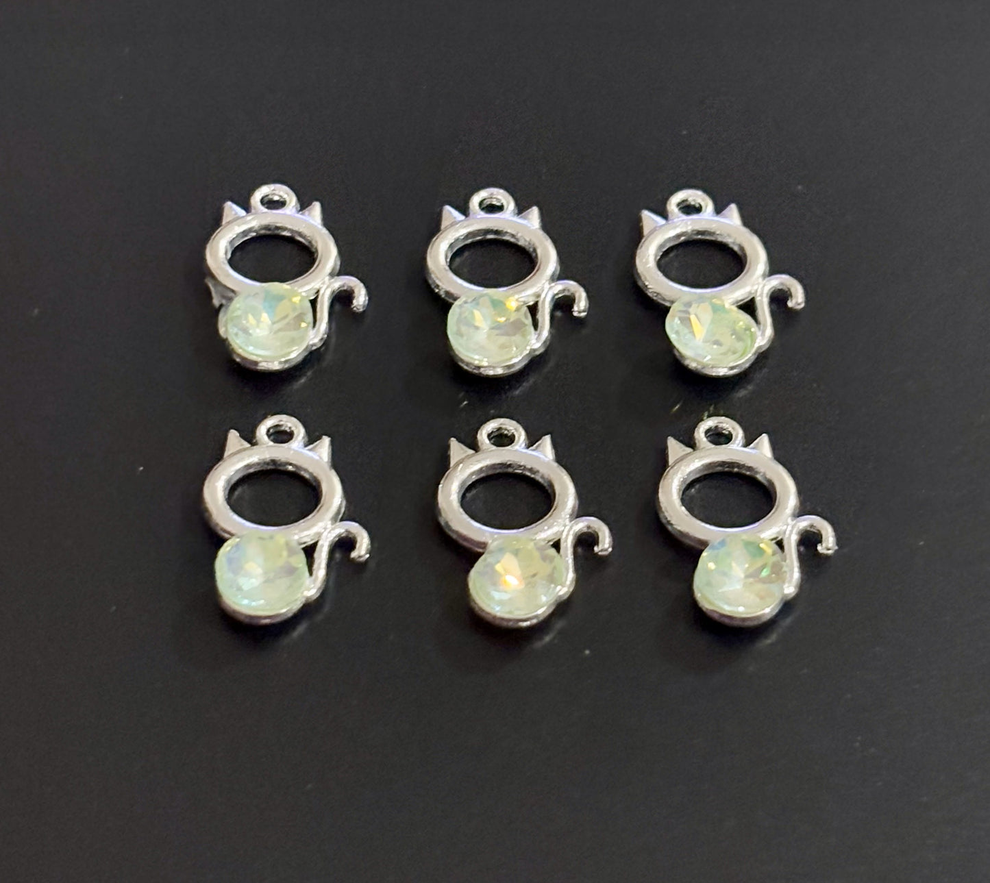 Two Pieces Green Crystal Cat Charms