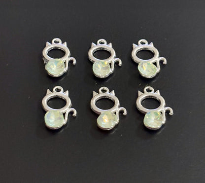 Two Pieces Green Crystal Cat Charms