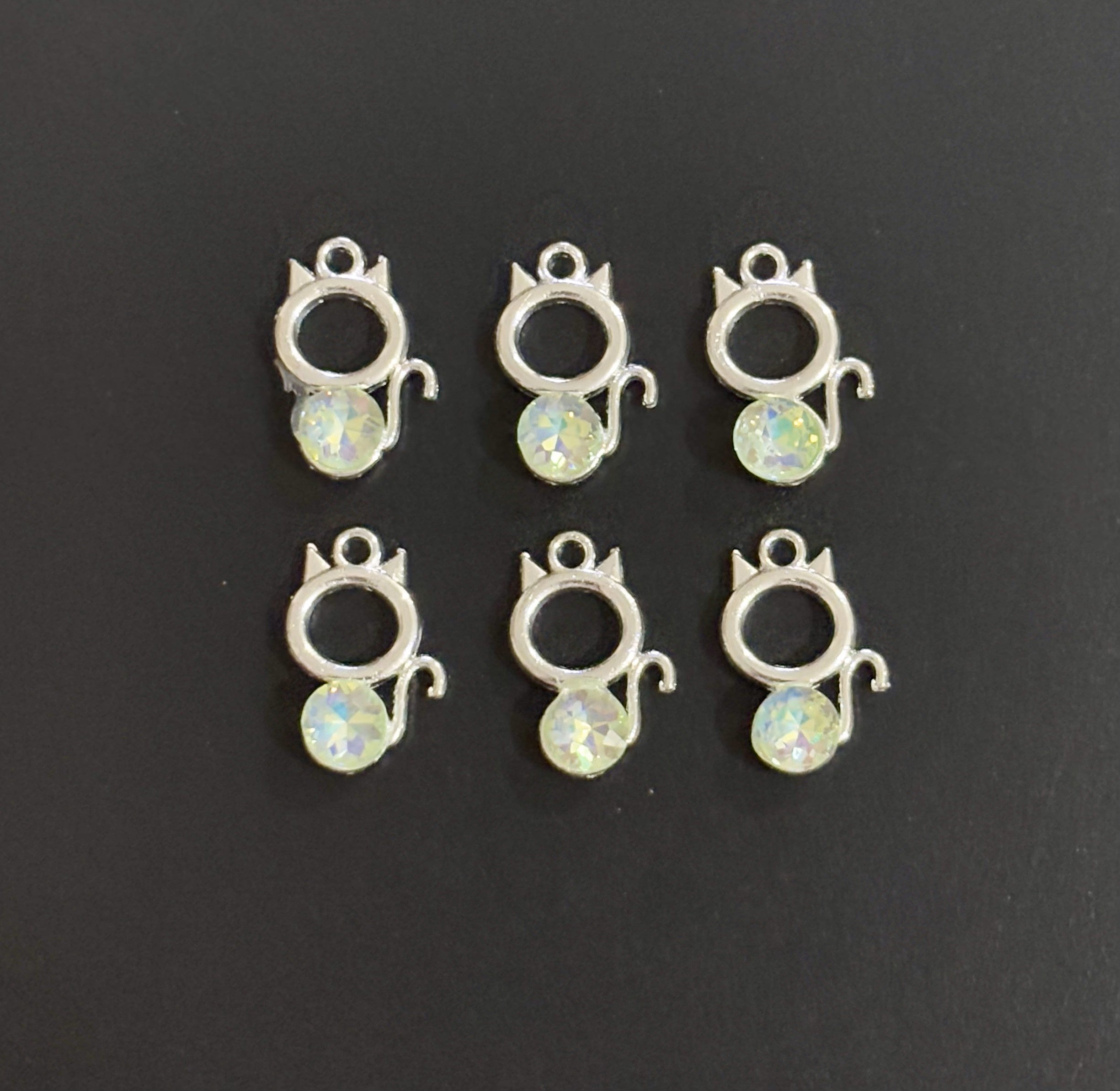 Two Pieces Green Crystal Cat Charms