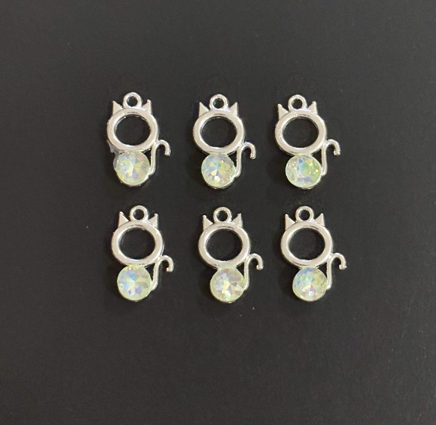 Two Pieces Green Crystal Cat Charms