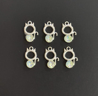 Two Pieces Green Crystal Cat Charms