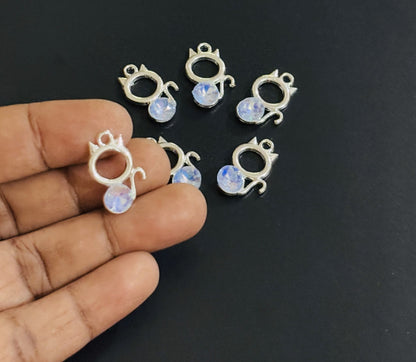 Two Pieces Blue Crystal Cat Charms