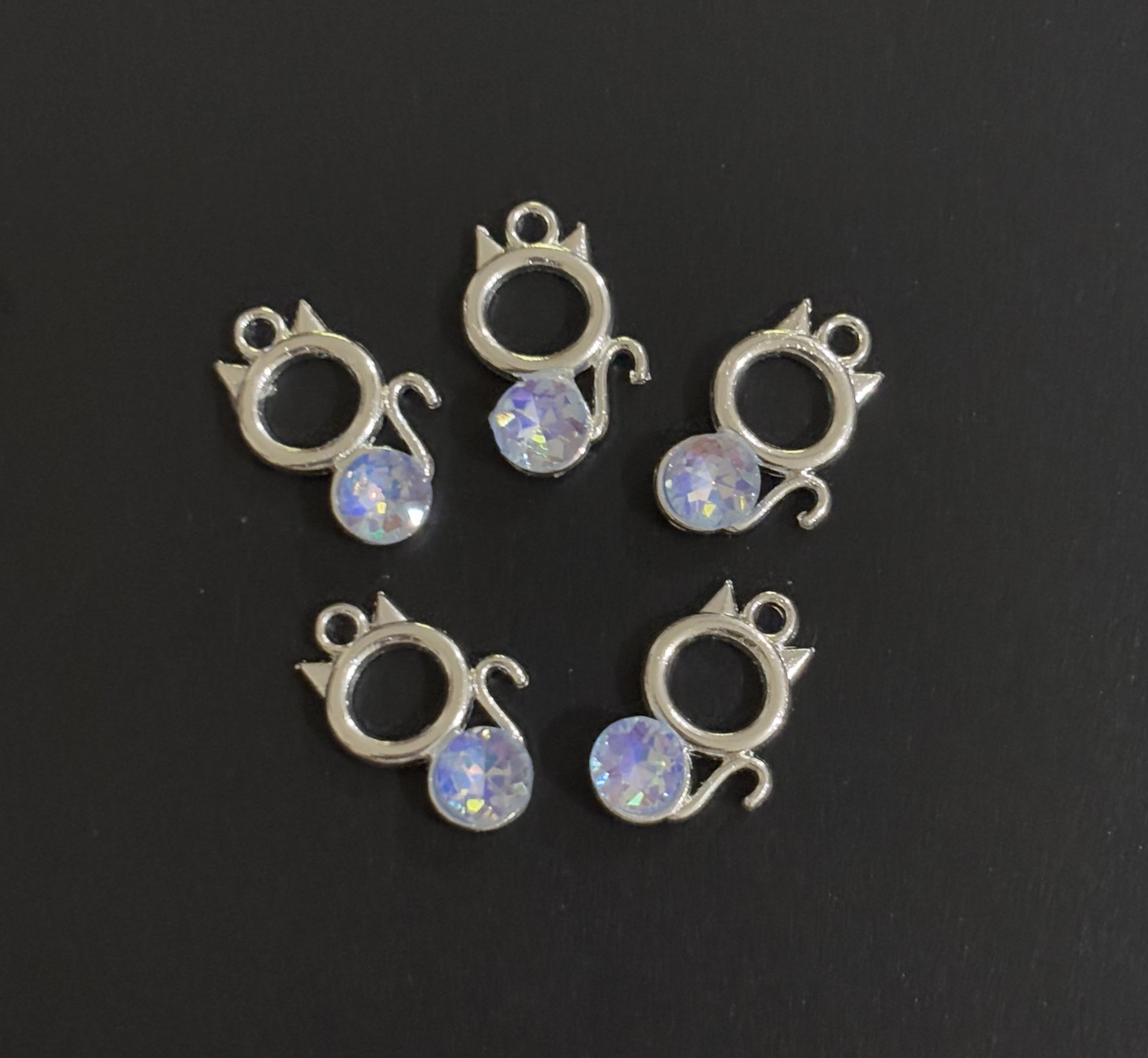 Two Pieces Blue Crystal Cat Charms